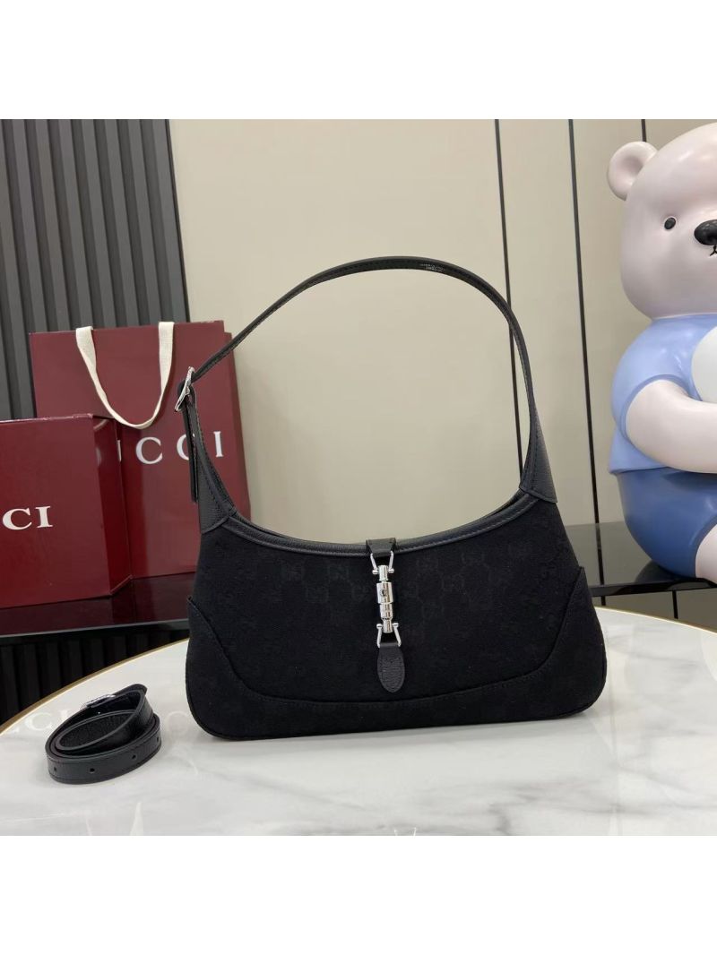 Gucci Jackie Slim Small/Medium Shoulder Bag in Black GG Canvas 863137 FAFV4 1000