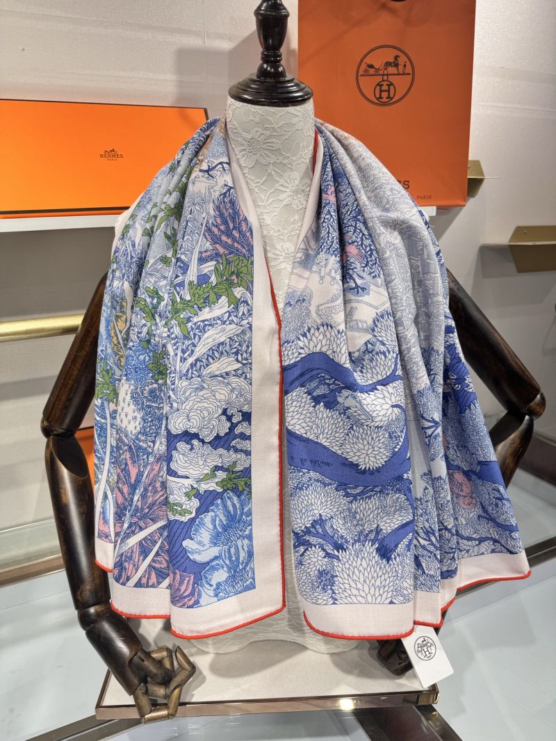 Hermes Retour a la Nature Silk Cashmere Scarf 140x140 Blue