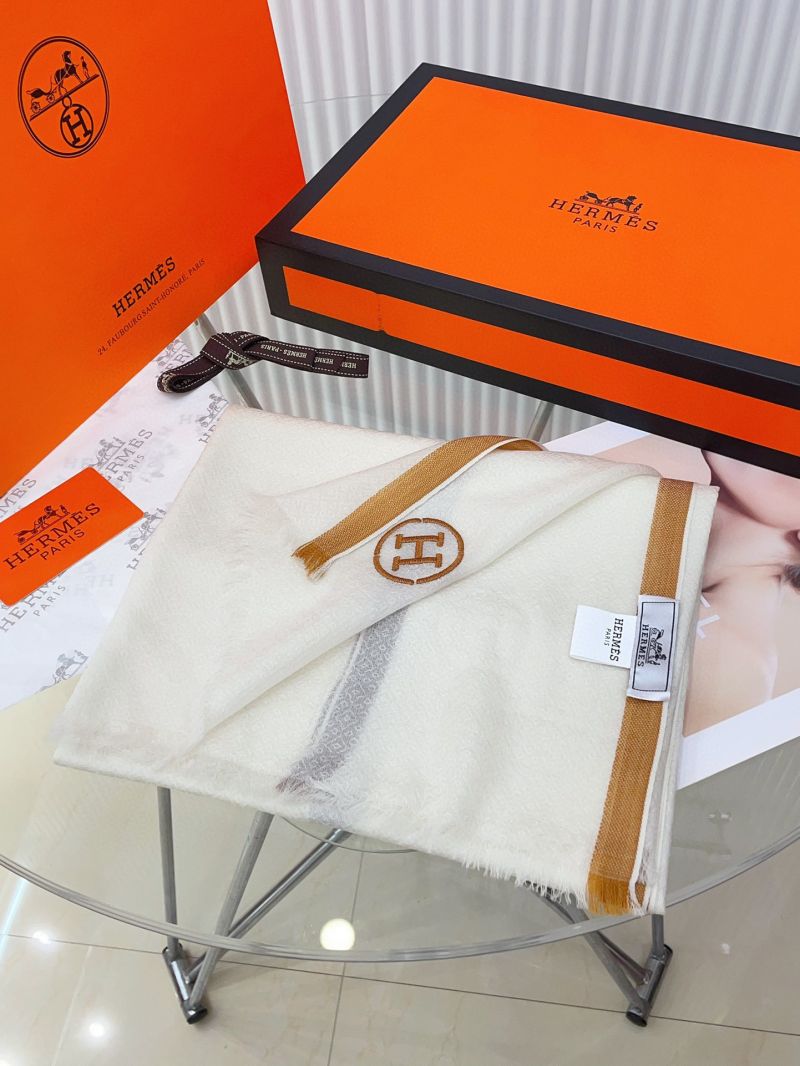 Hermes Luxe Cashmere Scarf 70x180cm White