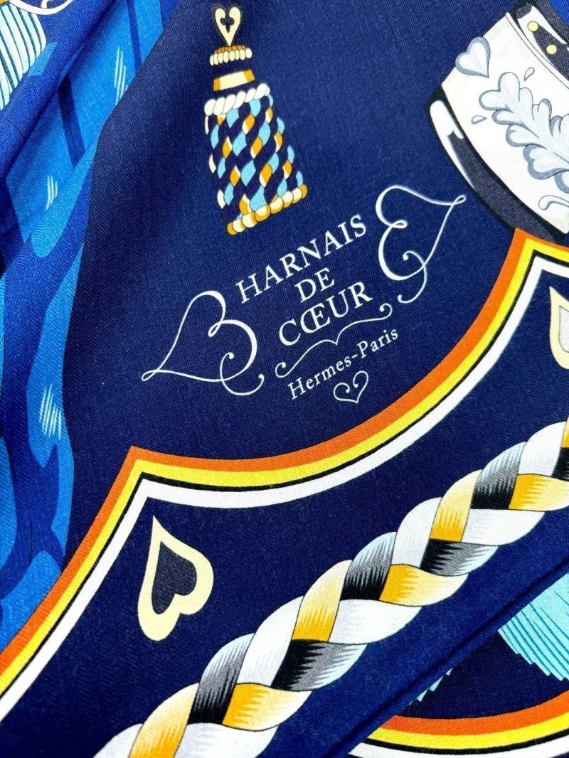 Hermes Double-Sided Velvet Cashmere Scarf 135x135 cm Blue