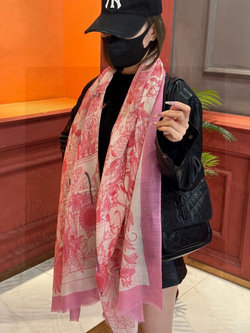 Hermes Exotic Garden Cashmere Long Scarf 100x200 Red