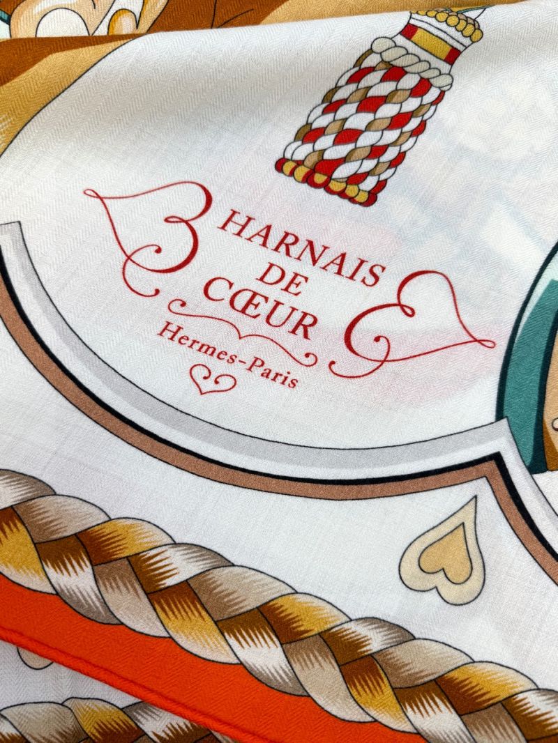 Hermes Dual-Tone Velvet Cashmere Scarf 135x135 cm Orange