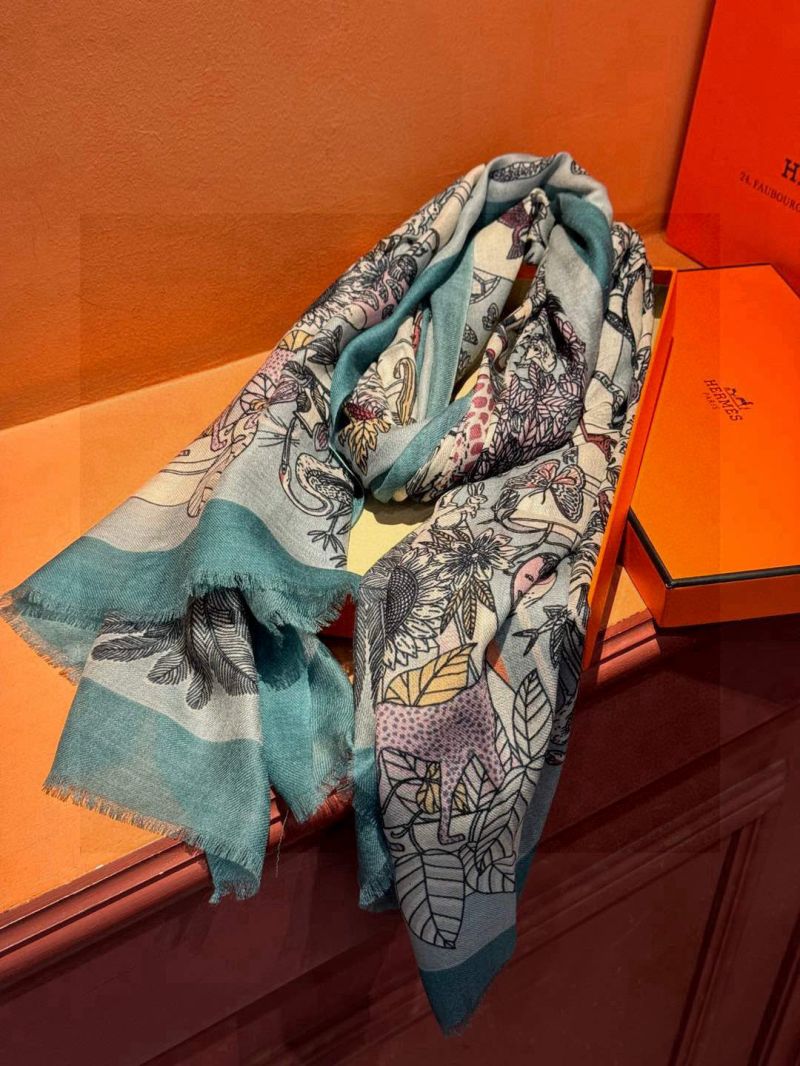 Hermes Exotic Garden Cashmere Long Scarf 100x200 Green