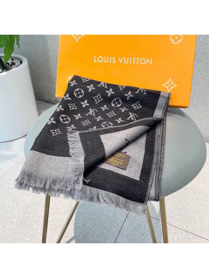 Louis Vuitton Luxury Cashmere-Silk Scarf, Dual-Tone Monogram, Silken Touch & Regal Contrast