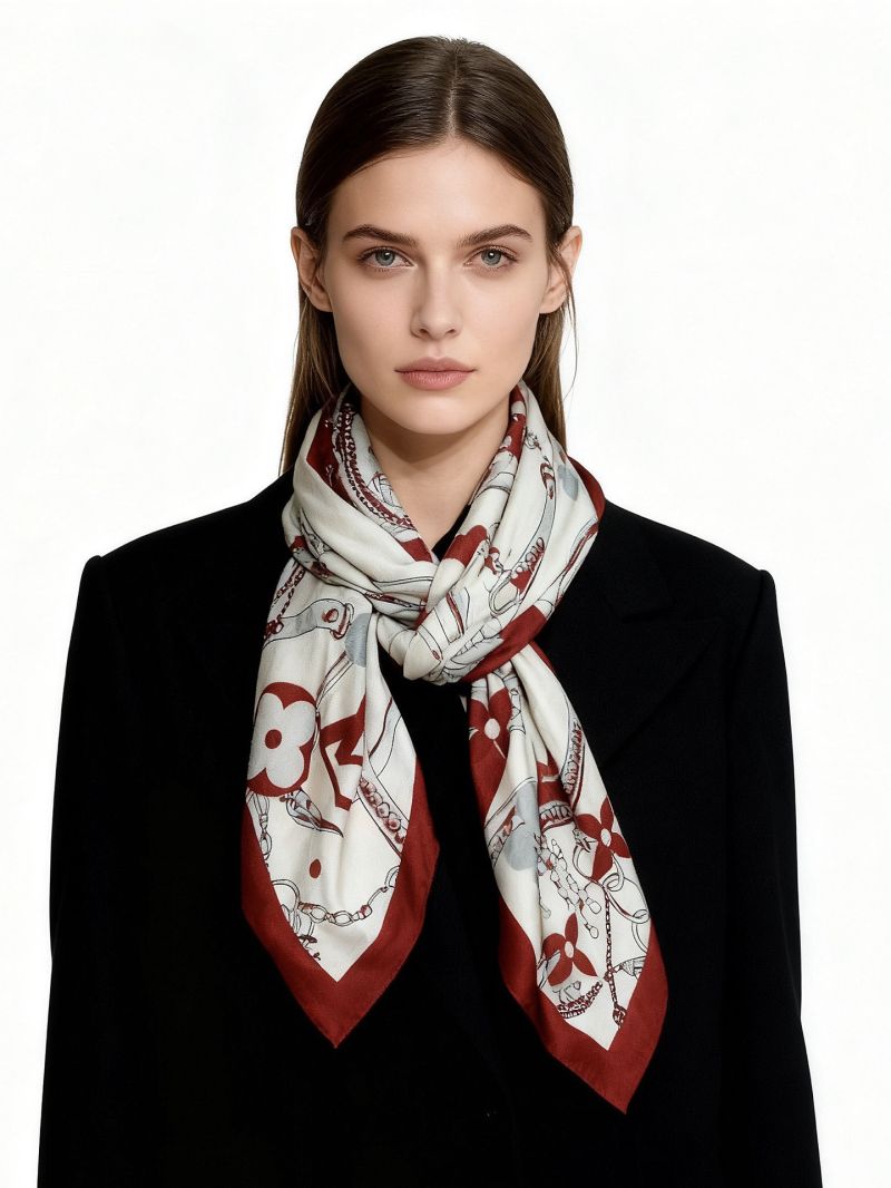 Louis Vuitton x Takashi Murakami Red Velvet Scarf - Luxe Monogram Multicolor, Silken Touch