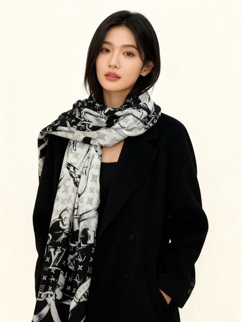 Louis Vuitton x Takashi Murakami Silk-Cashmere Scarf, Monogram Multicolor, Luxe Drape