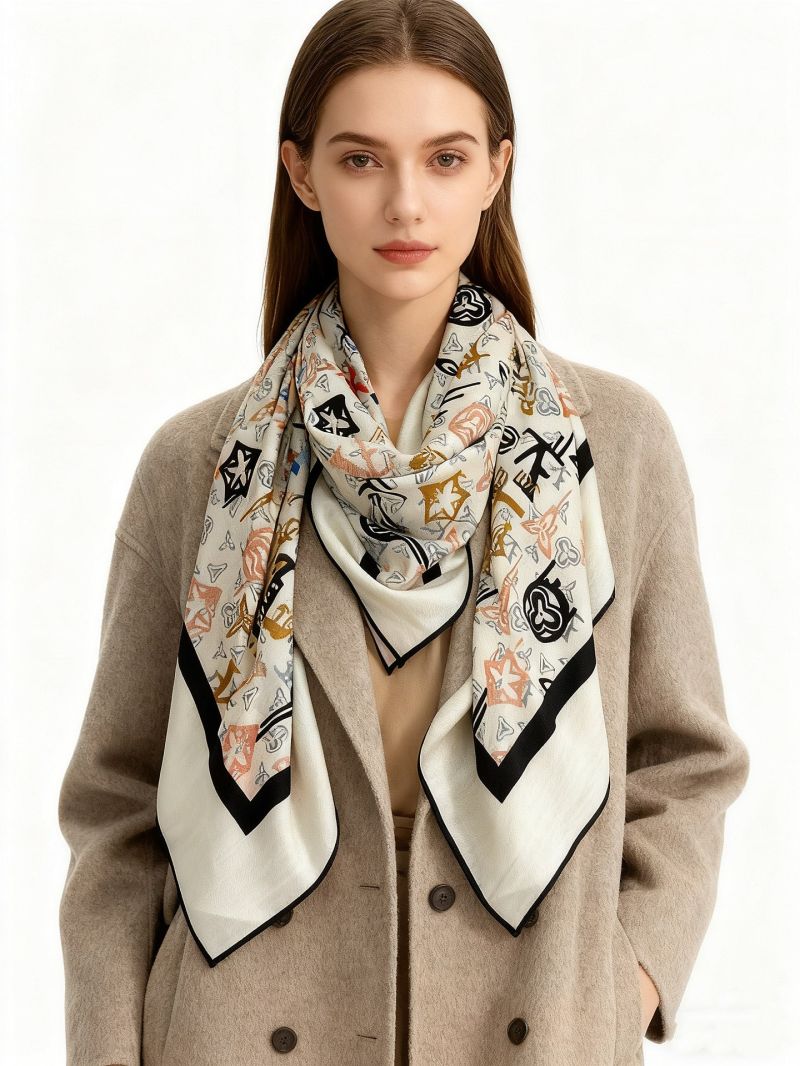 Louis Vuitton x Takashi Murakami White Velvet Scarf, Multicolor Monogram, Luxe Drape