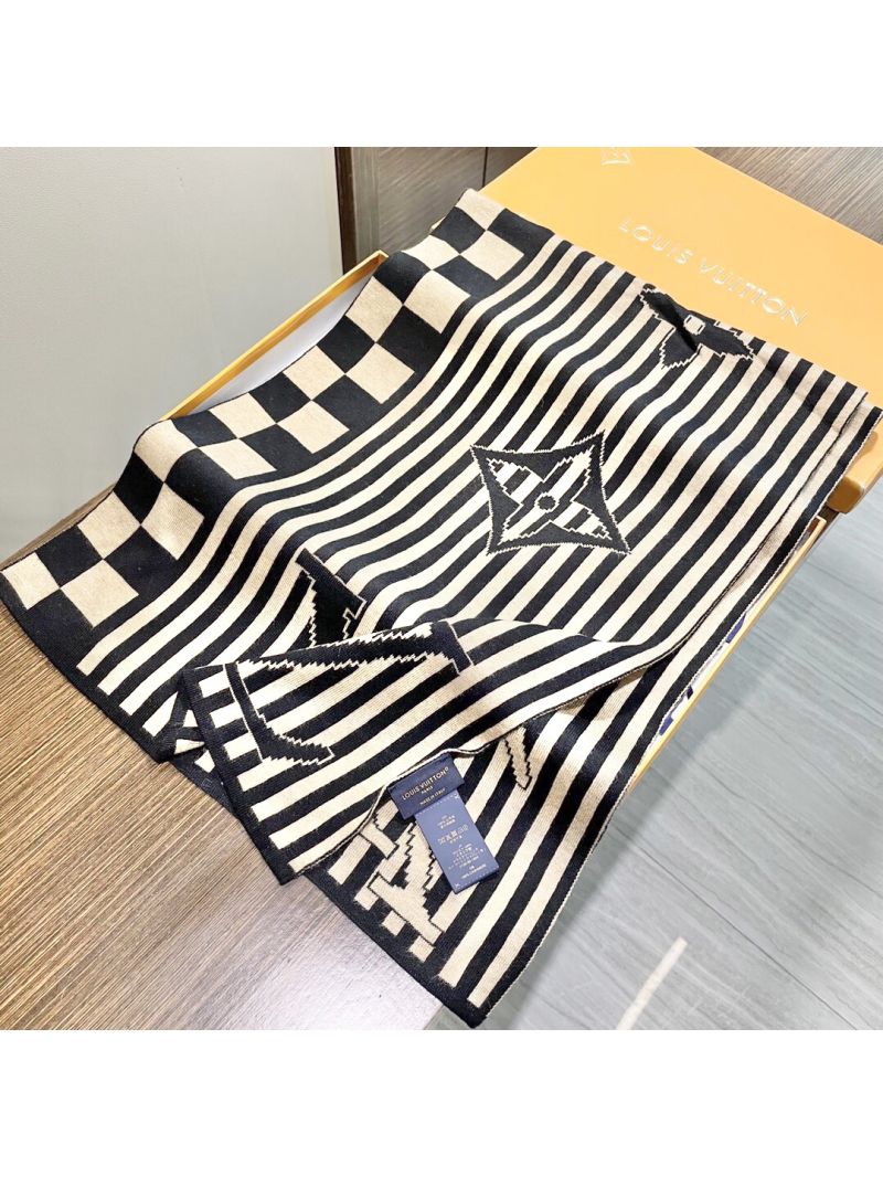 Louis Vuitton Beige & Black Striped Cashmere Scarf - Luxe Texture, Sophisticated Drape