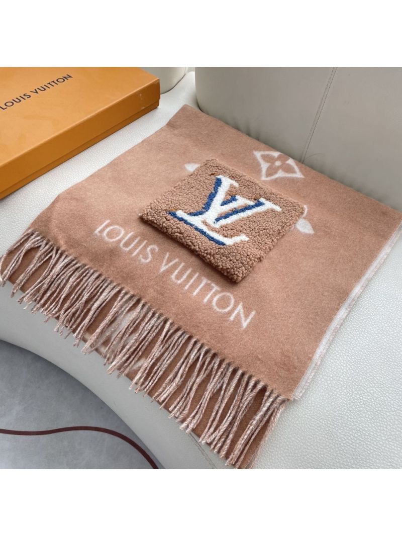 Louis Vuitton Cashmere Scarf in Brown, Monogram Pocket & Fringe - Luxe Winter Elegance