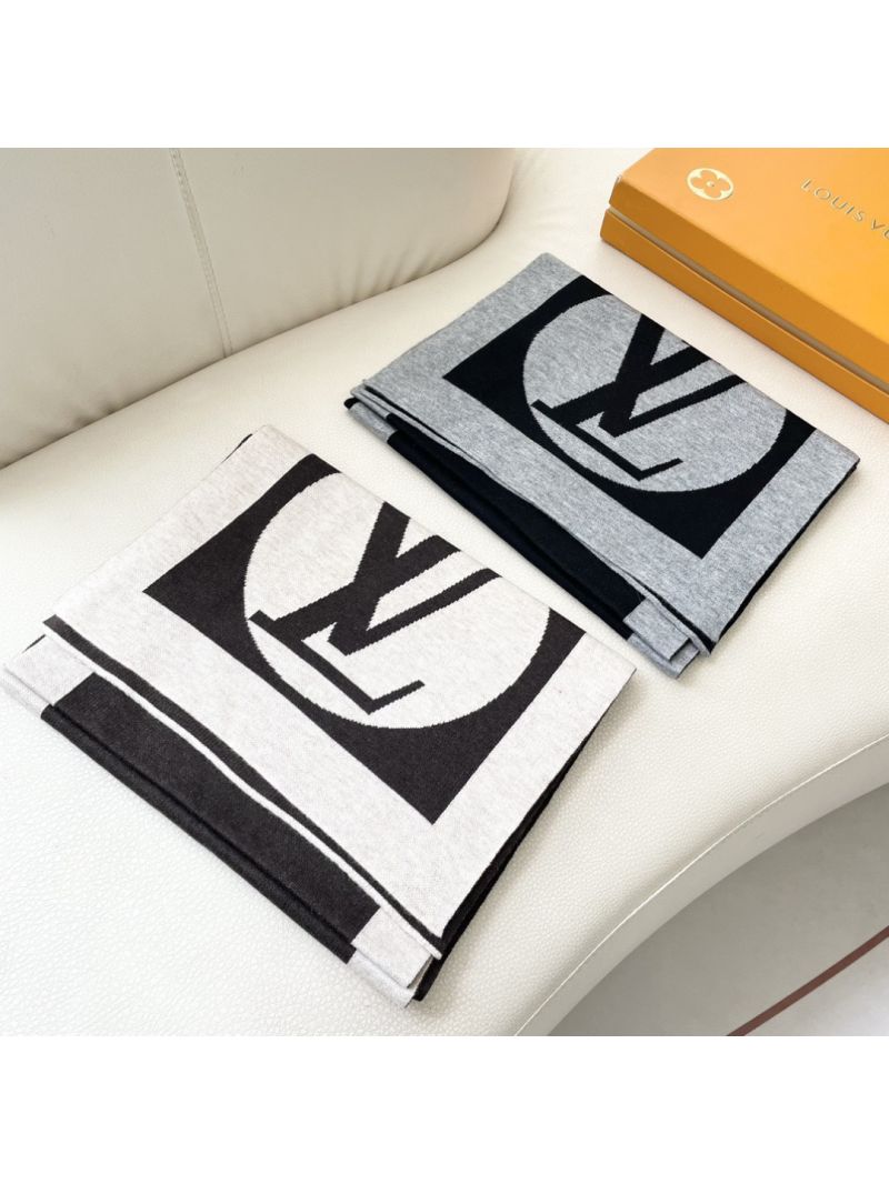 Louis Vuitton Black & Gray Cashmere Scarf, Iconic Monogram, Luxe Drape
