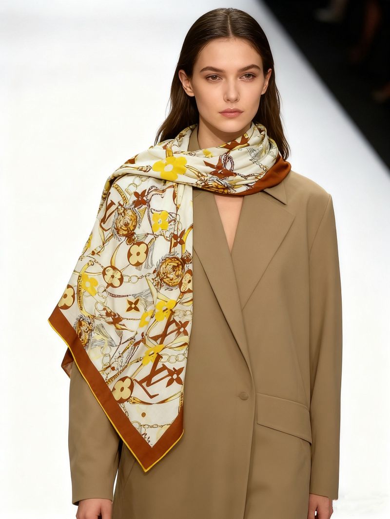 Louis Vuitton x Takashi Murakami Silk-Cashmere Scarf, Orange Multicolor Monogram, Luxe Velvet Touch
