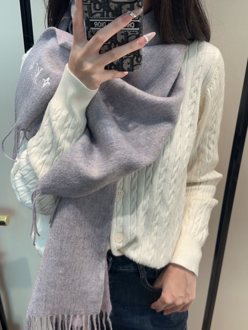 Louis Vuitton Grey Cashmere Scarf with Embroidered Monogram - Luxe, Soft & Timeless