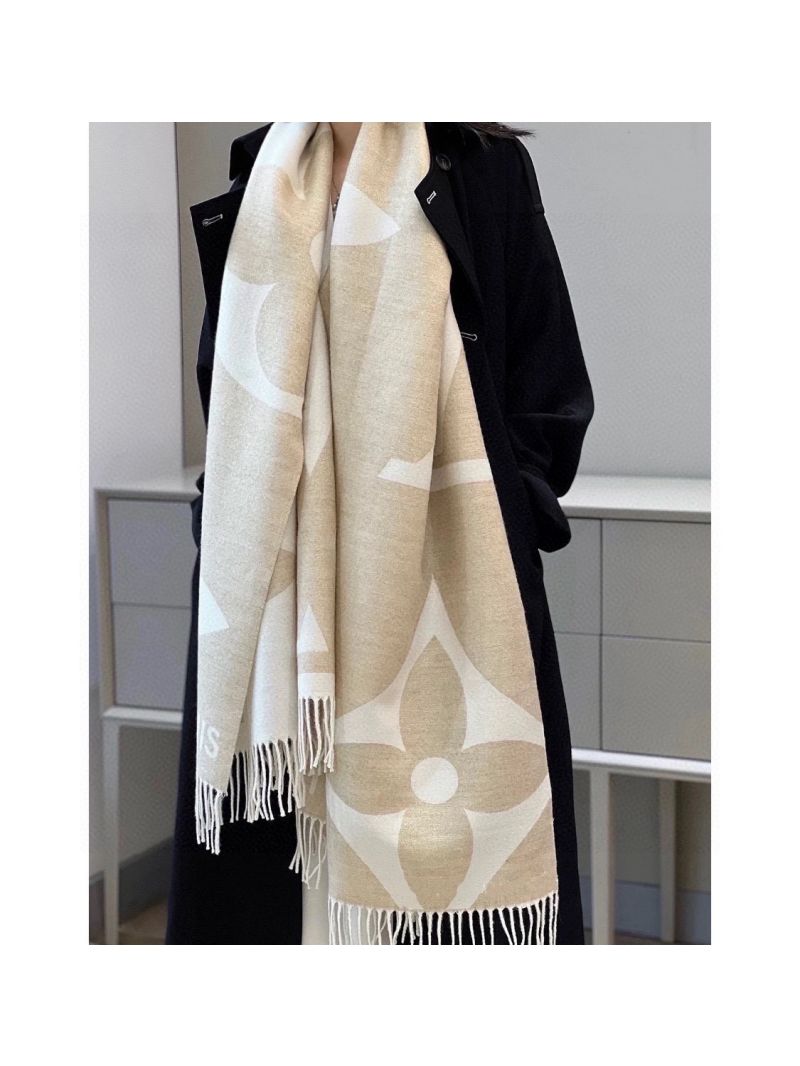 Louis Vuitton Brown Cashmere-Silk Shawl with Monogram Clover, Luxuriously Soft & Light