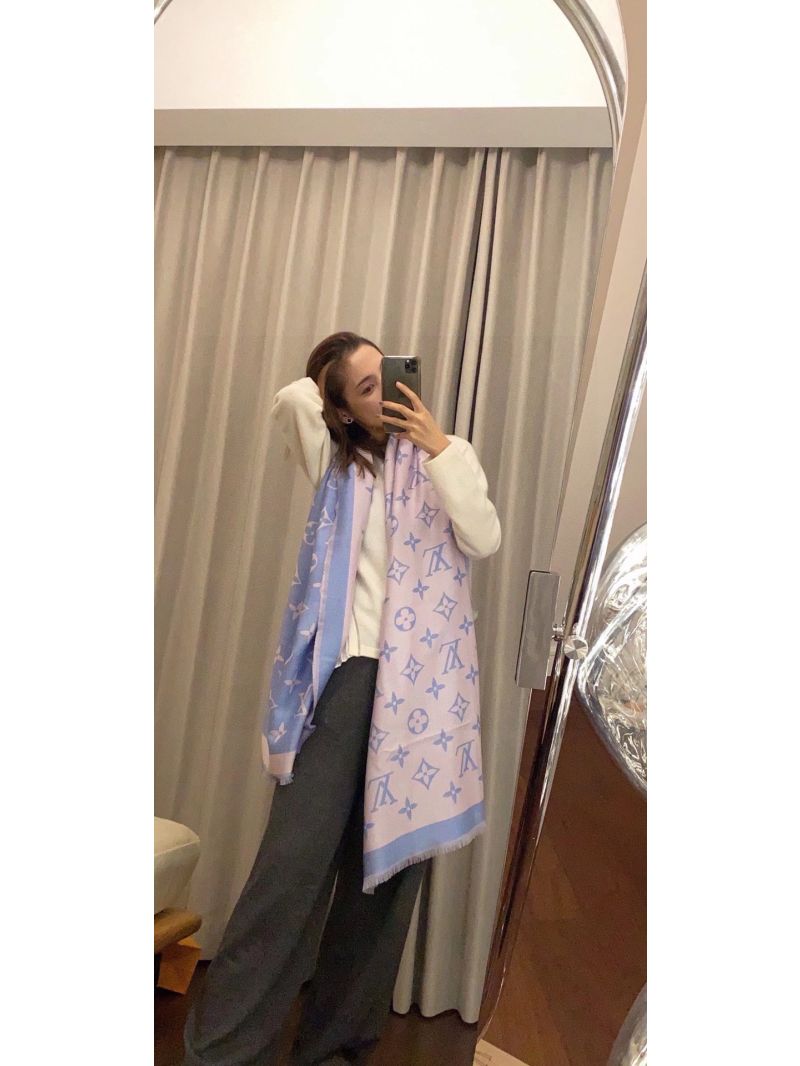 Louis Vuitton Blue Jacquard Scarf - Silky Wool-Silk Blend, Monogram Pattern, Luxe Fringe