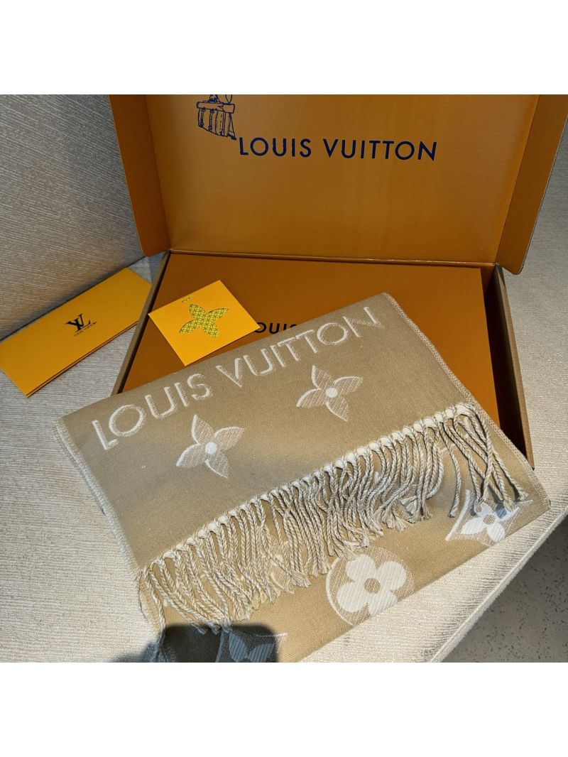 Louis Vuitton Beige Wool Scarf with Gold Thread Monogram - Luxe & Timeless
