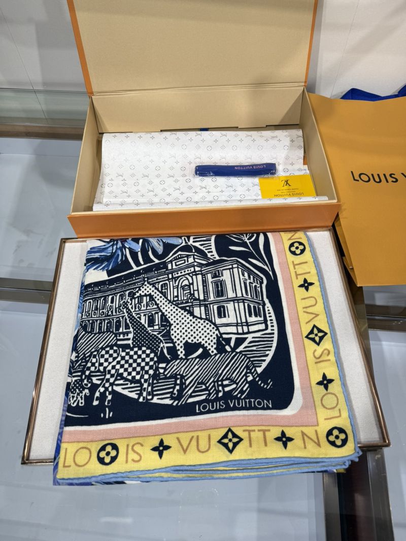 Louis Vuitton Jardin Des Plantes Silk-Cashmere Scarf, Blue, Botanical Grandeur