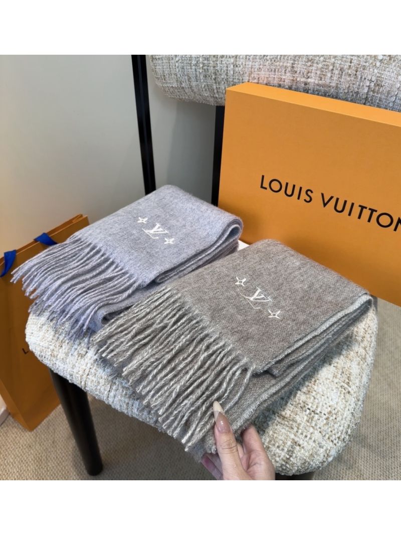 Louis Vuitton Brown Cashmere Scarf - Luxe Embroidered Logo, Ultra-Soft & Timeless Elegance