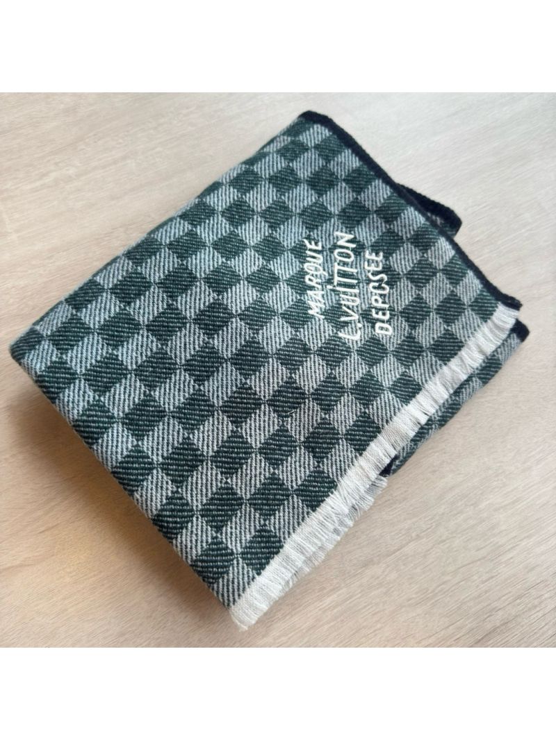 Louis Vuitton Green Cashmere Scarf, Chessboard Pattern, Luxe Cloud-Soft Feel
