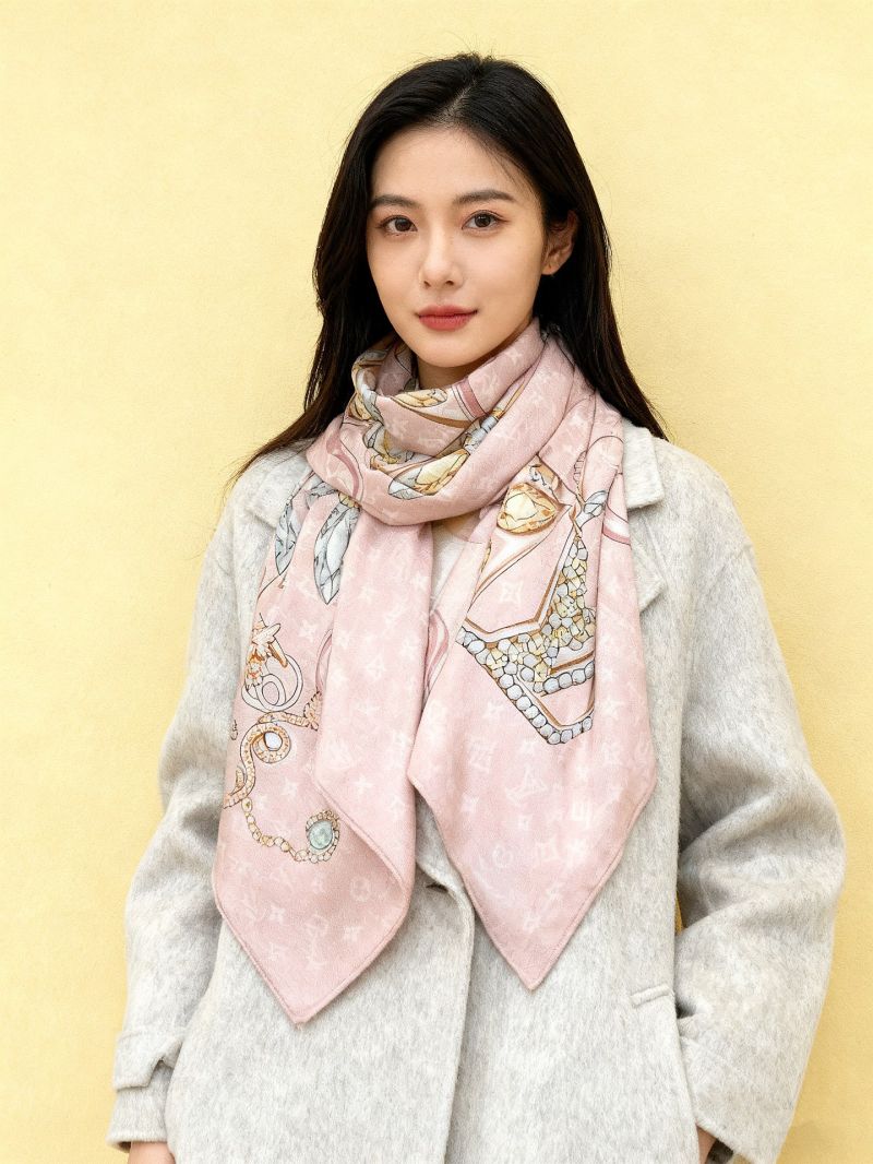 Louis Vuitton x Takashi Murakami Pink Velvet Scarf, Monogram Multicolor, Luxe Silken Touch