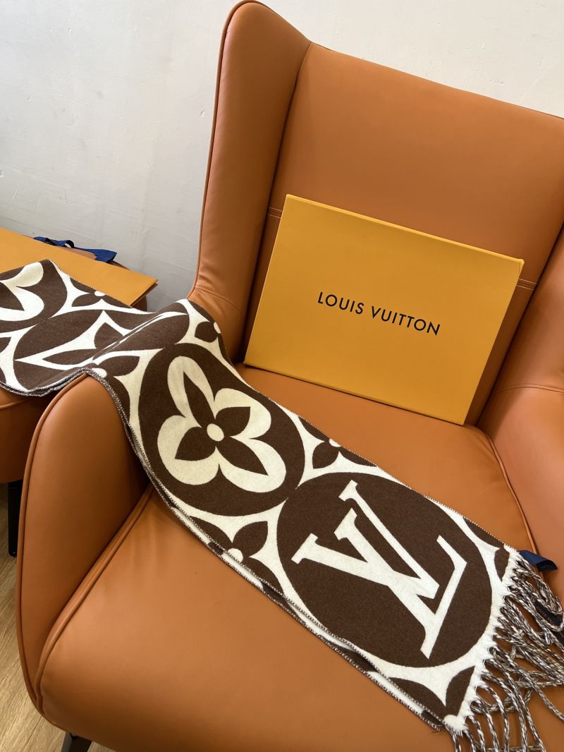 Louis Vuitton Brown Wool Scarf with Iconic Monogram & Fringe - Luxe, Soft, Timeless