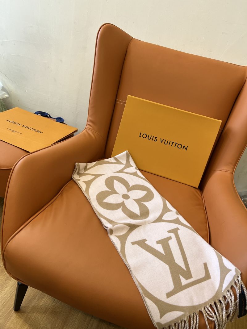 Louis Vuitton Light Brown Wool Scarf with Monogram Medallion - Luxurious & Timeless