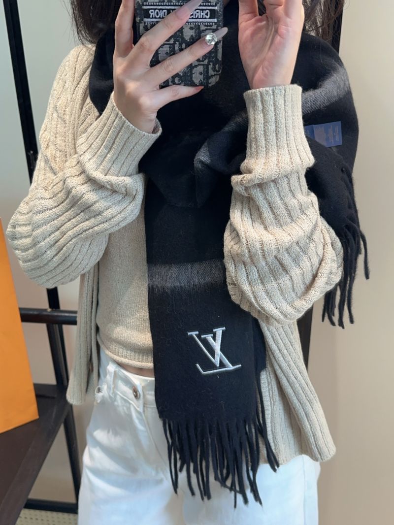 Louis Vuitton Black Wool Scarf with Iconic Monogram - Luxe, Soft & Timeless Elegance