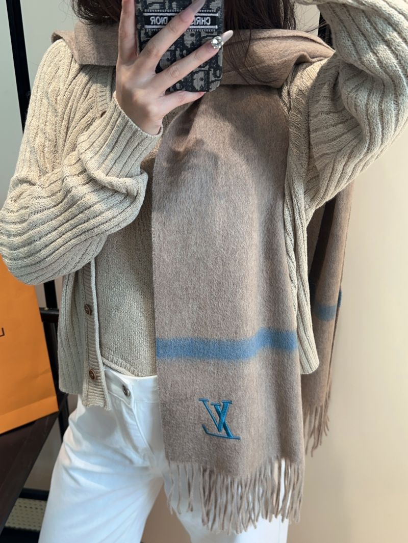 Louis Vuitton Brown Cashmere Scarf with Blue Monogram - Luxe, Soft & Timeless