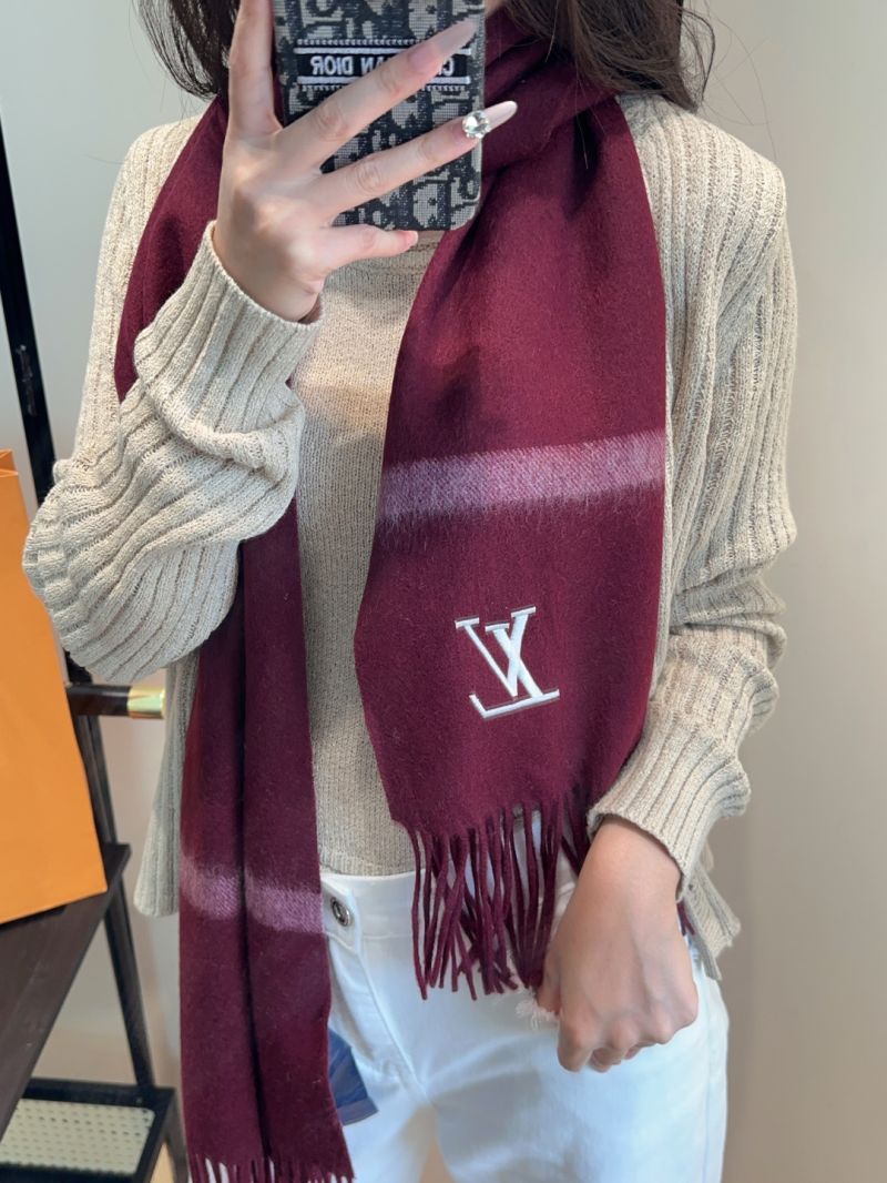 Louis Vuitton Burgundy Wool Scarf with Embroidered Monogram - Luxe, Cozy & Timeless