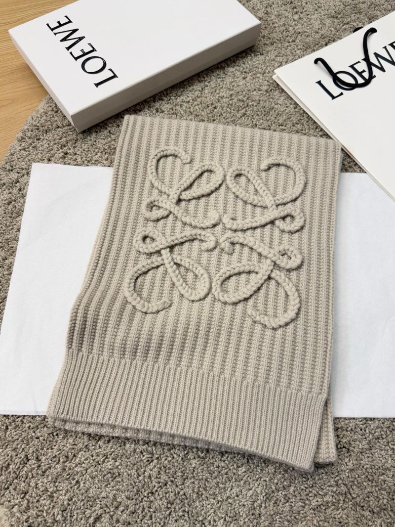 Loewe Grey 100% Cashmere Knit Scarf with Embossed Logo - Luxe & Cloud-Soft