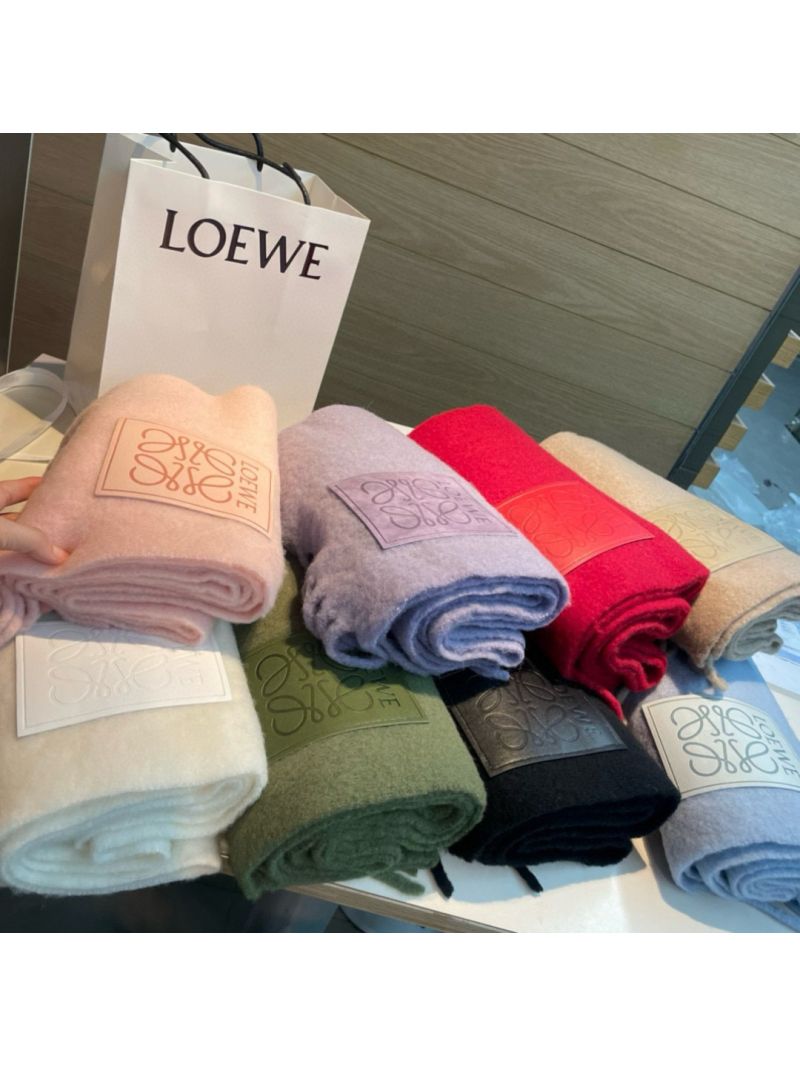 Loewe Luxurious Wool & Mohair Scarf | Stockholm Colorful Palette with Embossed Logo Patch