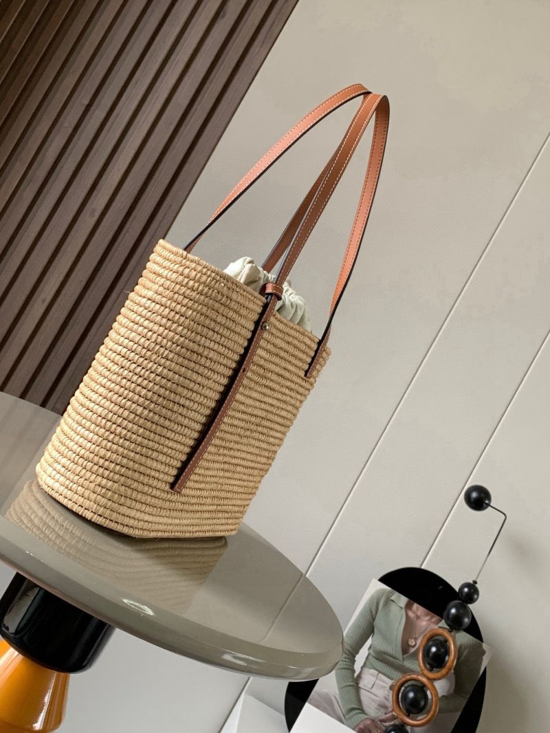 Loewe Square Basket Bag in Raffia and Calfskin Natural/Tan A223099X02