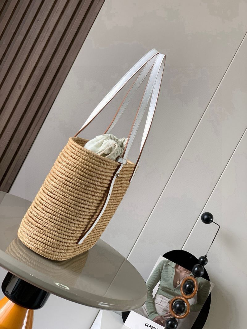 Loewe Small Square Basket Bag in Raffia and Calfskin Natural/White A223099X02