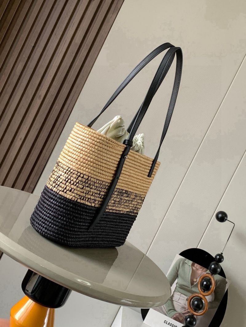 Loewe Small Square Basket Bag in Raffia and Calfskin Natural/Black A223099X08