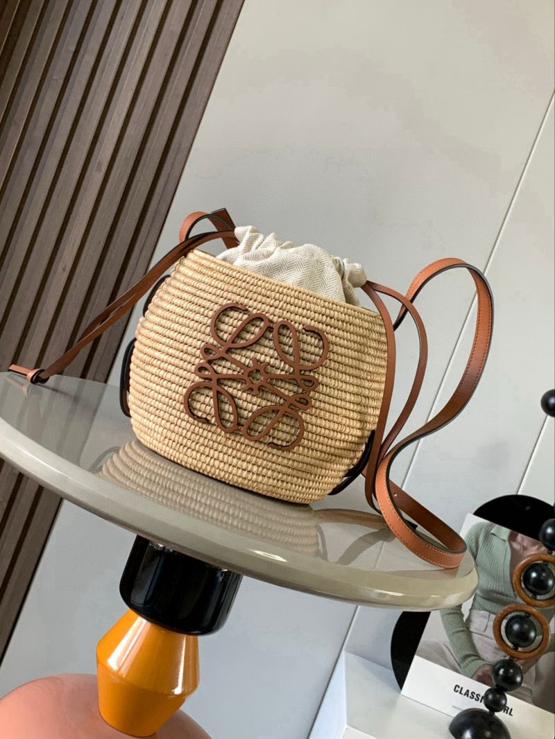 Loewe Anagram Beehive Basket in Iraca Palm and Calfskin Natural/Tan A223T14X01