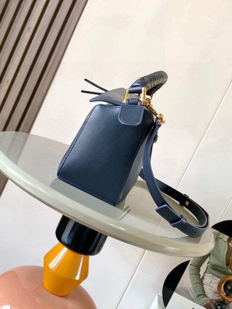 Loewe Small Puzzle Bag with Braided Handle Smooth Calfskin Deep Blue A510P60X77