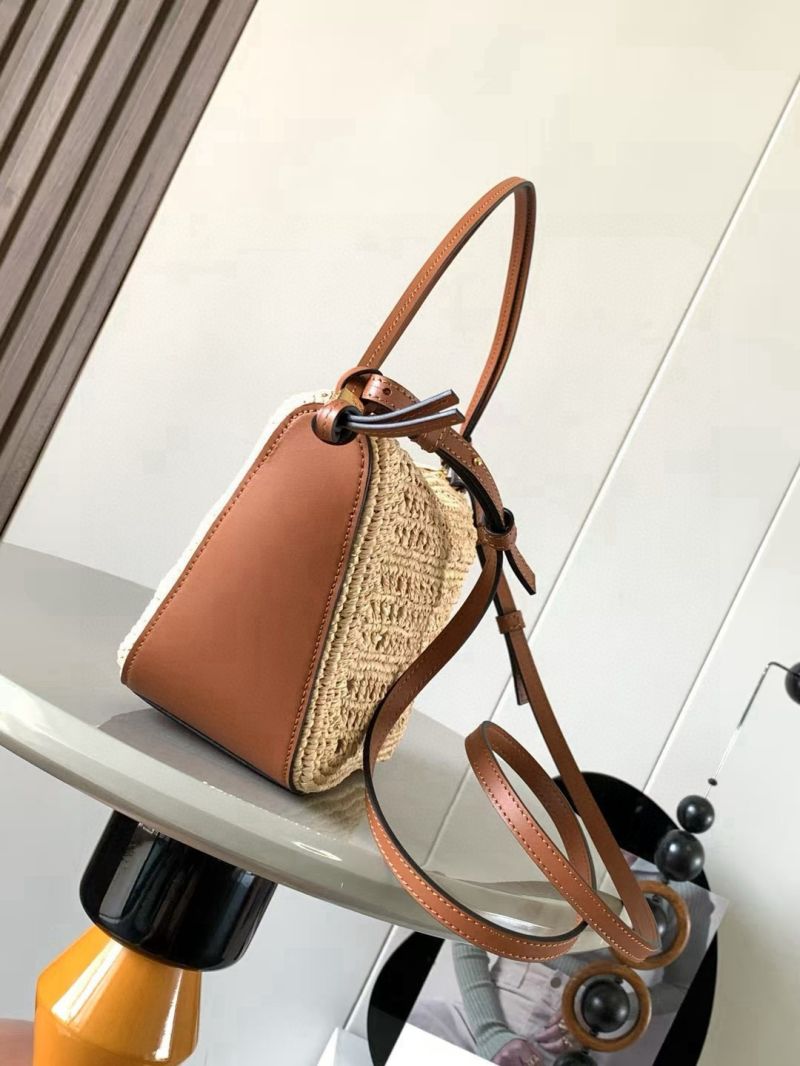 Loewe Mini Hammock Hobo in Raffia and Calfskin Natural/Tan A538G13X01