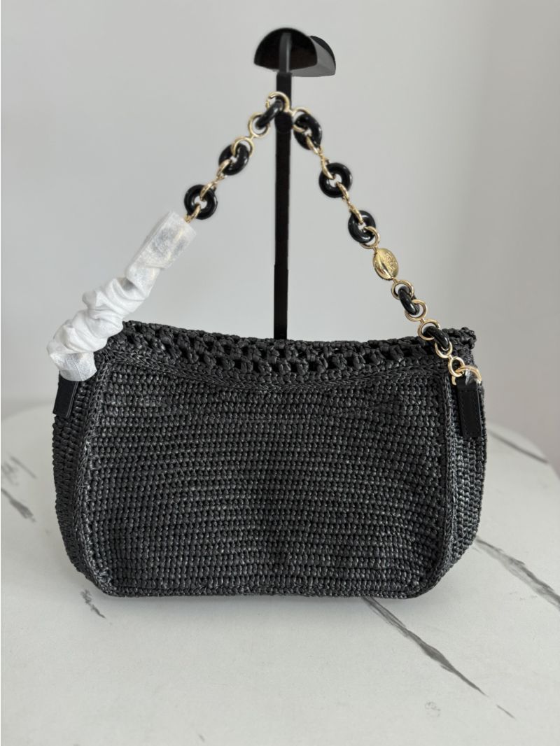 LOEWE Medium Ola Bag in Raffia and Calfskin Black A610W12X02