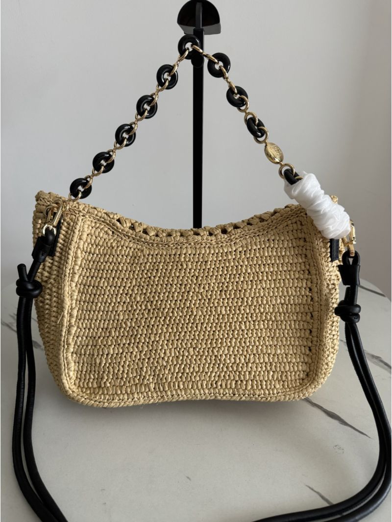 LOEWE Medium Ola Handbag in Raffia and Calfskin Natural/Black A685O21X02