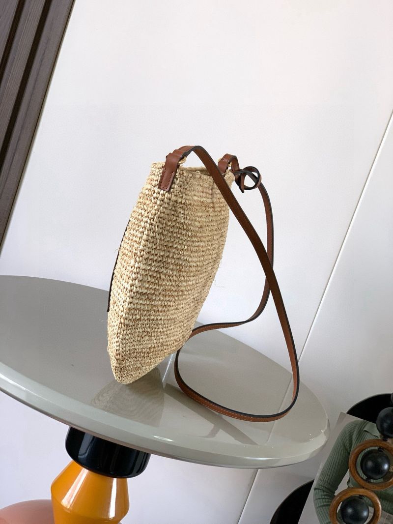 Loewe Small Slit Bag in Raffia and Calfskin Natural/Tan A688P28X27