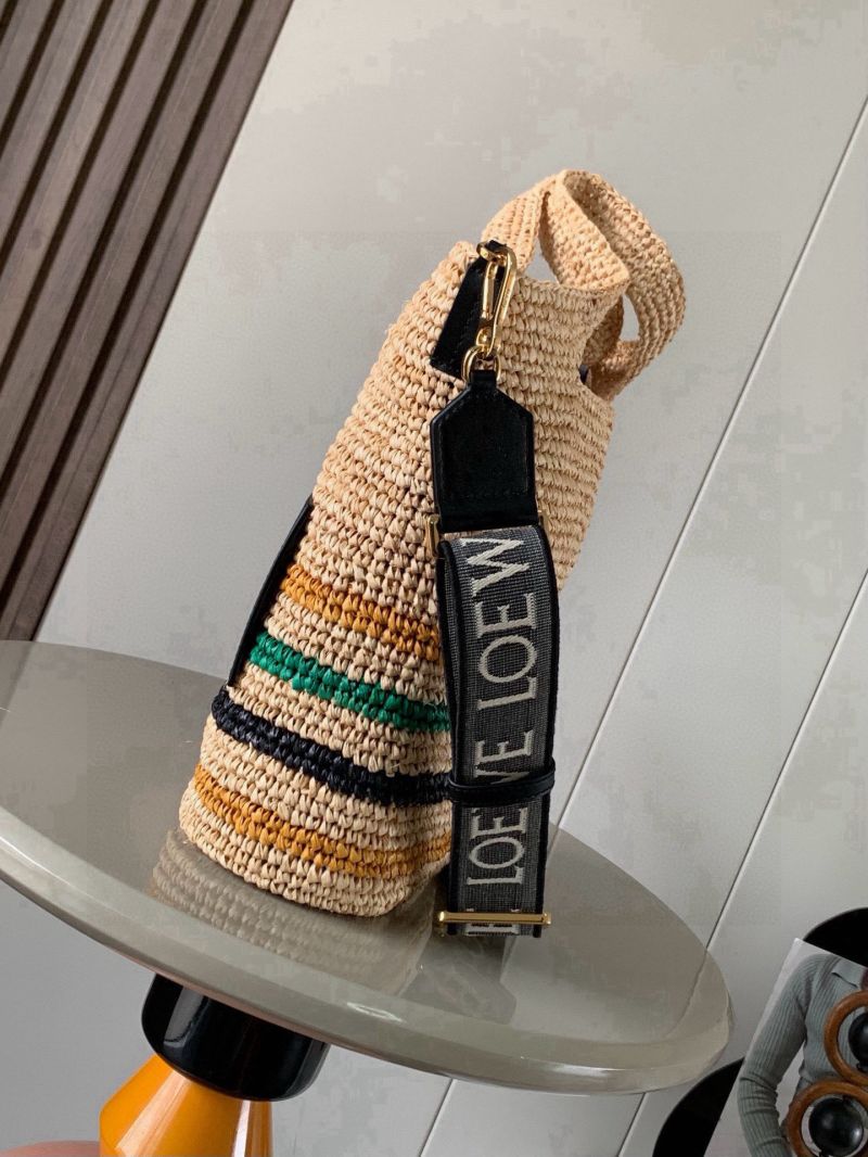 Loewe Small Anagram Tote in Striped Raffia and Calfskin Natural/Multicolor/Black A717S72X18