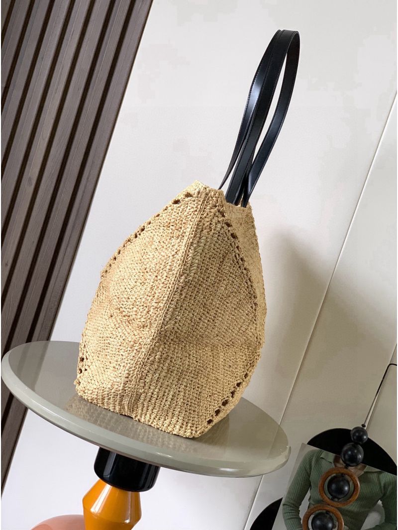 Loewe Puzzle Fold Tote in Raffia and Calfskin Natural/Black A779Q04X01