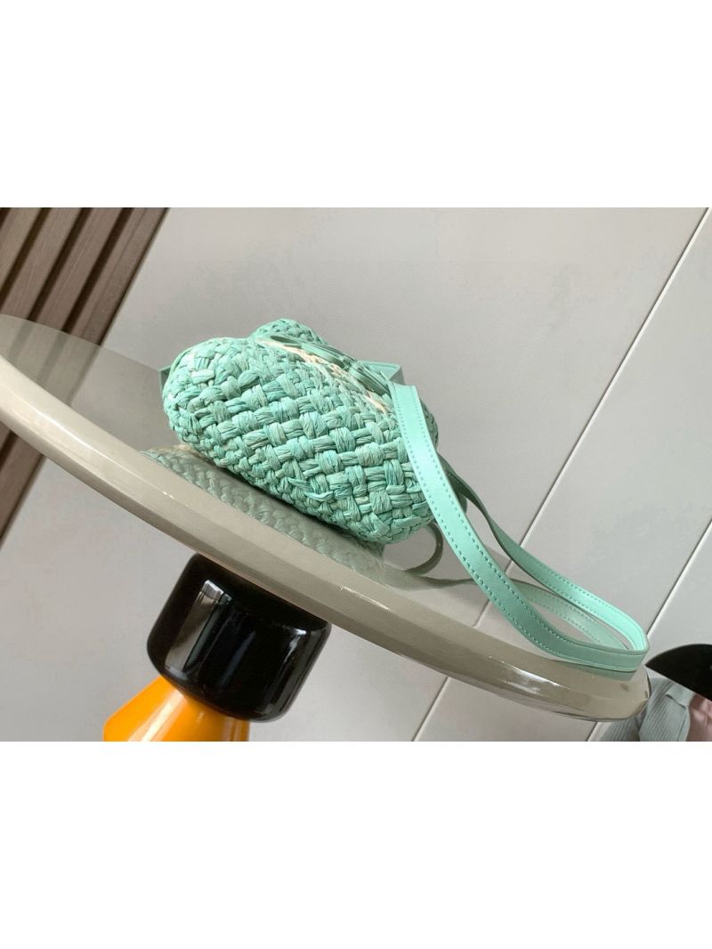 Loewe Cylinder Pocket in Iraca Palm and Calfskin Aquamarine/Natural C630P03X01