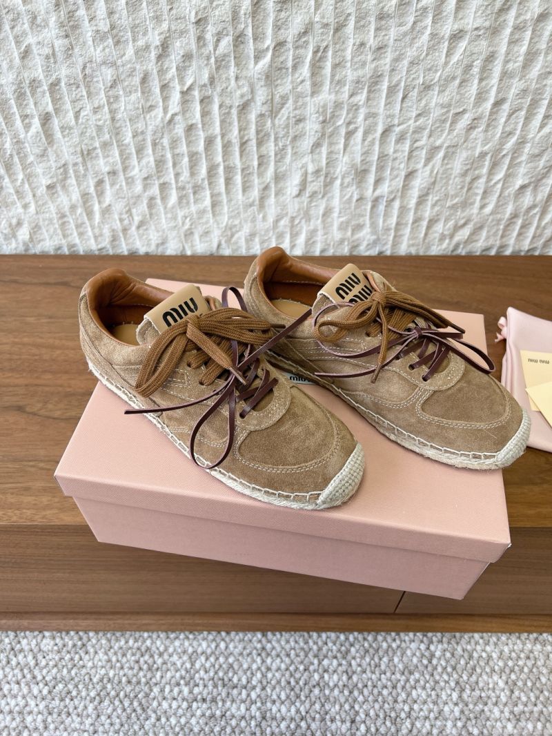 Miu Miu Lace-Up Espadrille Sneaker in Suede Tan LUSES