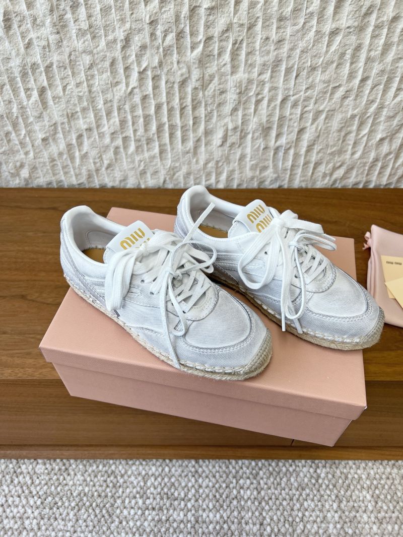 Miu Miu Plume Espadrille Sneaker in Suede and Drill White Plume