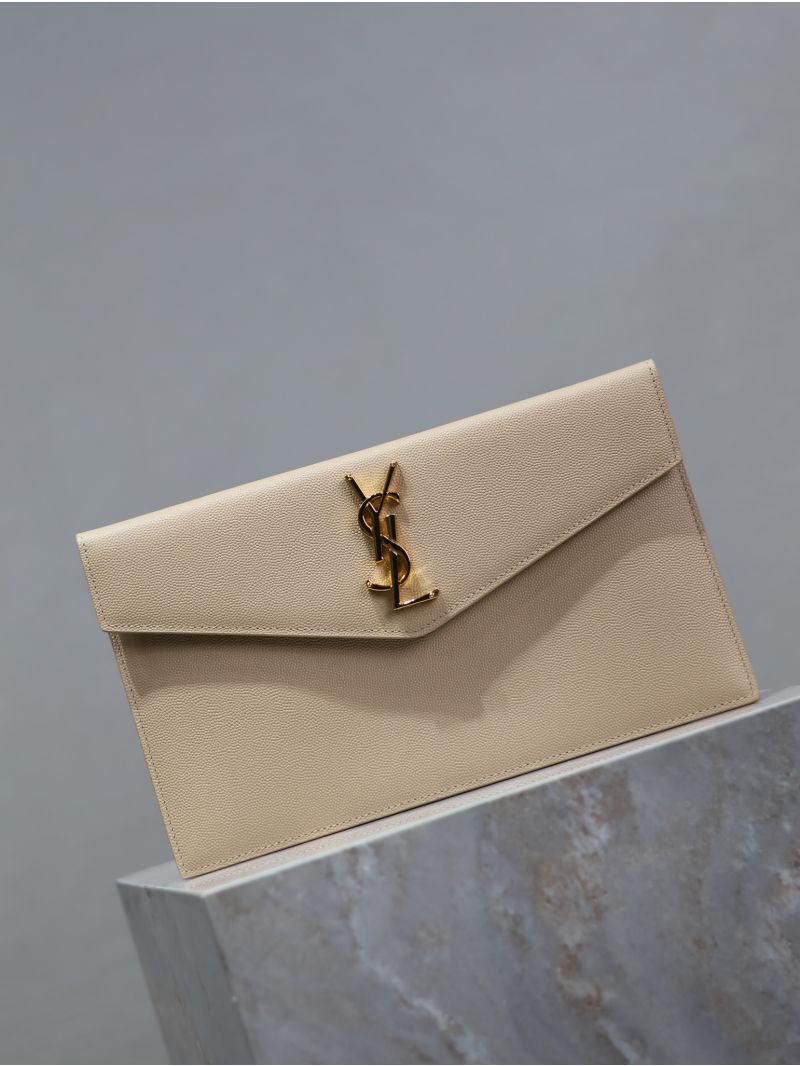 Saint Laurent Uptown Pouch in Grain de Poudre Embossed Leather Dark Beige 5657391GF0J2721