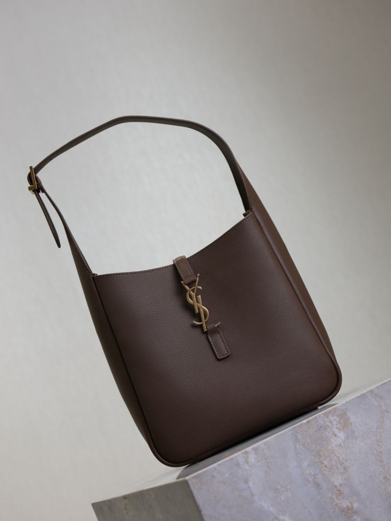 Saint Laurent LE 5À7 Supple Small Hobo Bag in Grained Leather Pecan Brown 713938