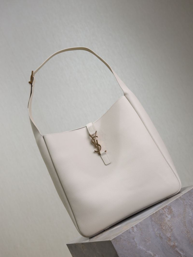 Saint Laurent LE 5&Agrave;7 Large Soft Hobo Bag in Grained Leather Blanc Vintage 753837AAAVU9207