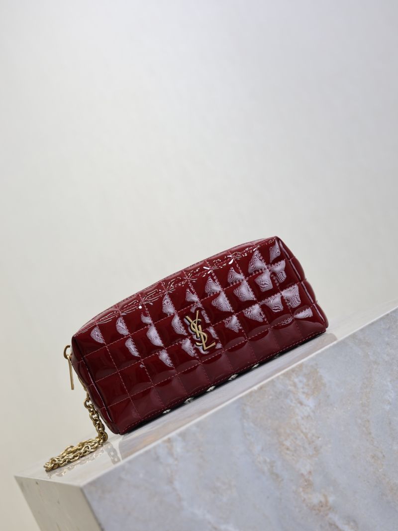 Saint Laurent Cassandre Matelassé Carré Pouch on Chain in Shiny Canvas Bordeaux 779649