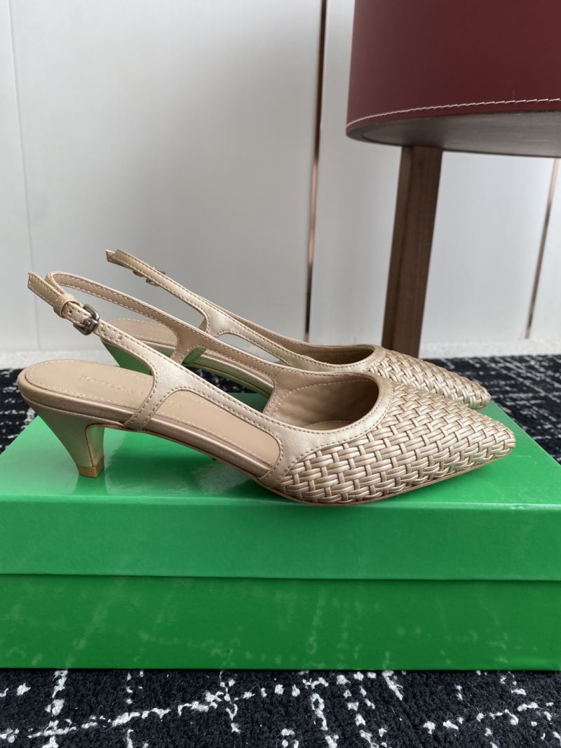 Bottega Veneta Wicker Kitten Heel Slingback Pumps Metallic Gold 392290