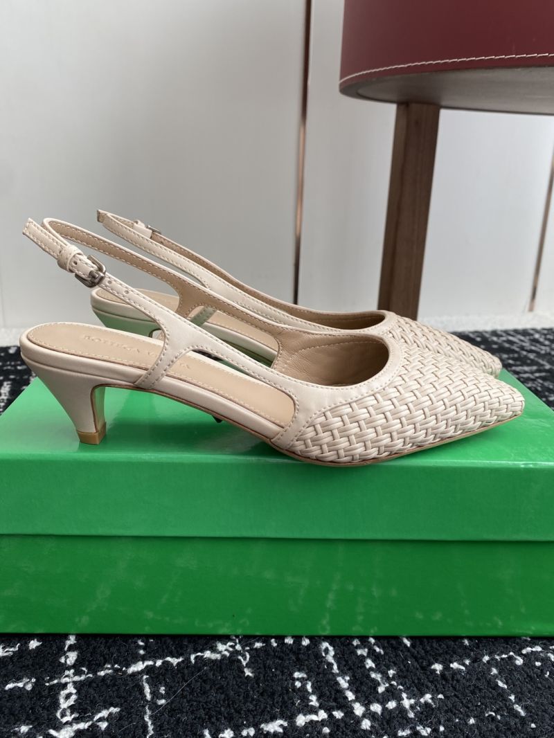 Bottega Veneta Wicker Kitten Heel Slingback Pumps Ivory 392290